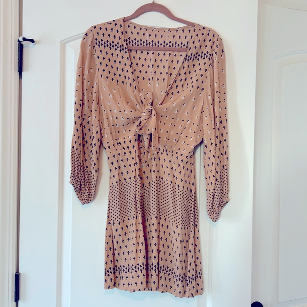 Faithfull the Brand Long Sleeve Dress in Tan and Black